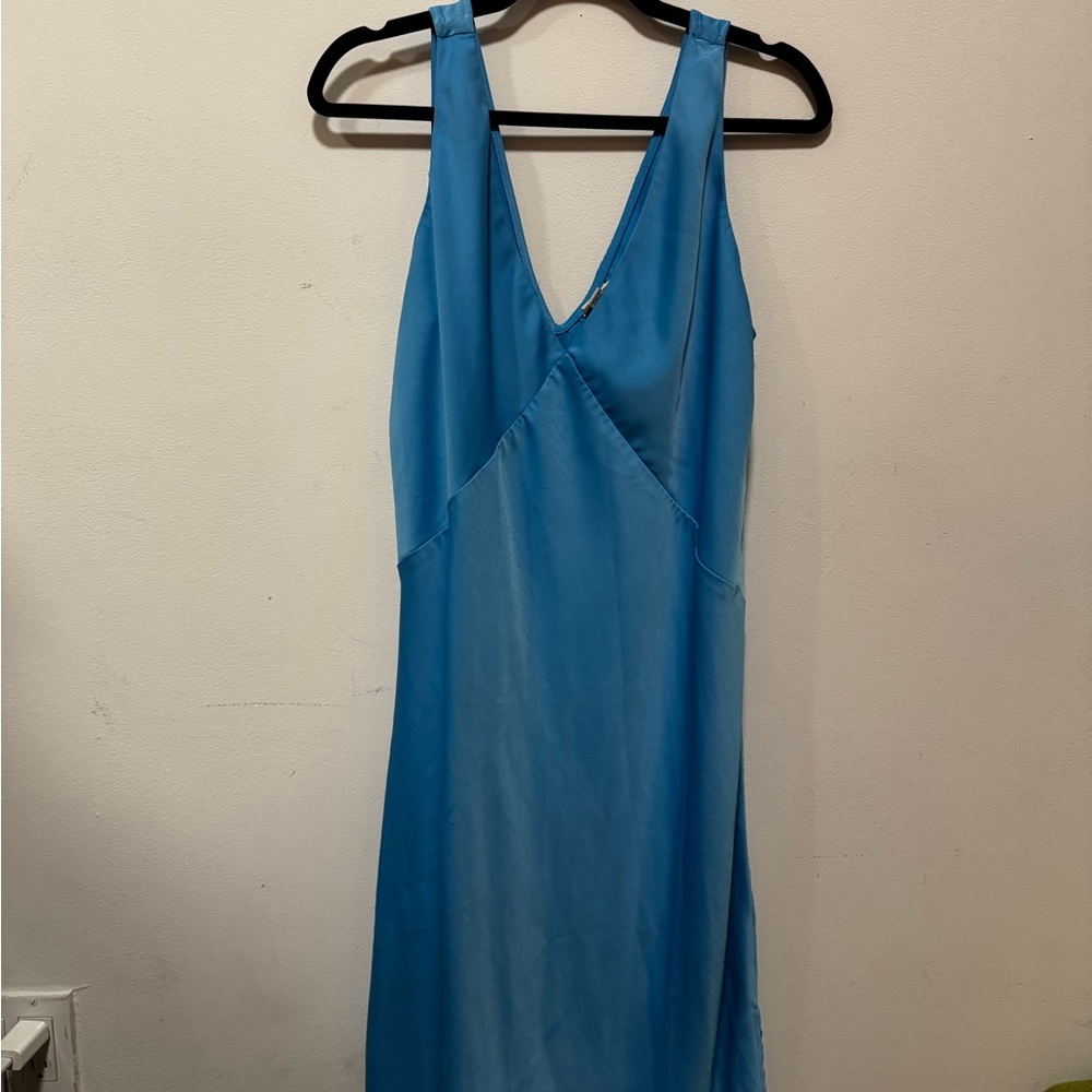 Sky Blue satin V-Neck Maxi Dress
